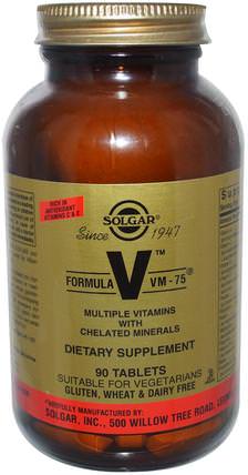 Formula V, VM-75, Multiple Vitamins with Chelated Minerals, 90 Tablets by Solgar, 維生素，多種維生素 HK 香港
