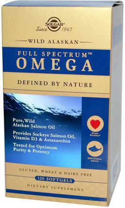 Full Spectrum Omega, Wild Alaskan, 120 Softgels by Solgar, 補充劑，efa omega 3 6 9（epa dha），鮭魚油 HK 香港