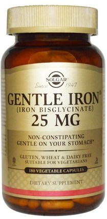 Gentle Iron, 25 mg, 180 Vegetable Capsules by Solgar, 補品，礦物質，鐵 HK 香港