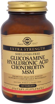 Glucosamine Hyaluronic Acid Chondroitin MSM, 60 Tablets by Solgar, 補充劑，氨基葡萄糖軟骨素 HK 香港