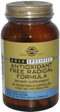 Gold Specifics, Antioxidant Free Radical Formula, 60 Vegetable Capsules by Solgar, 補充劑，抗氧化劑 HK 香港