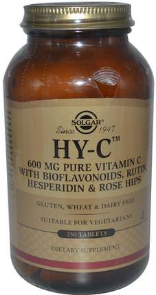 HY-C, 250 Tablets by Solgar, 補充劑，抗氧化劑，維生素C，維生素C生物類黃酮玫瑰果 HK 香港