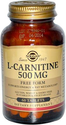 L-Carnitine, 500 mg, 60 Tablets by Solgar, 補充劑，氨基酸，左旋肉鹼 HK 香港
