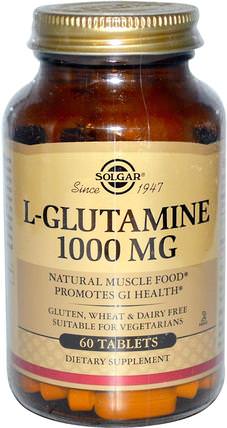 L-Glutamine, 1000 mg, 60 Tablets by Solgar, 補充劑，氨基酸，l谷氨酰胺，l谷氨酰胺片 HK 香港