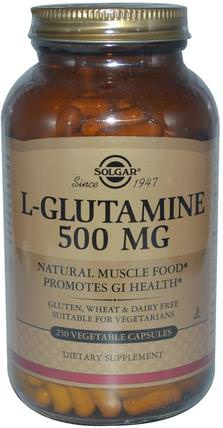 L-Glutamine, 500 MG, 250 Vegetable Capsules by Solgar, 補充劑，氨基酸，l谷氨酰胺，l谷氨酰胺帽 HK 香港