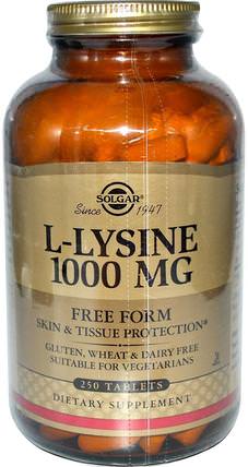L-Lysine, Free Form, 1000 mg, 250 Tablets by Solgar, 補充劑，氨基酸，l賴氨酸 HK 香港