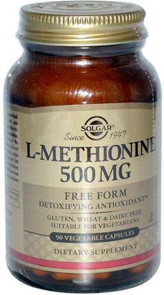 L-Methionine, 500 mg, 90 Vegetable Capsules by Solgar, 補充劑，氨基酸，蛋氨酸 HK 香港