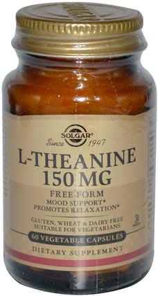 L-Theanine, Free Form, 150 mg, 60 Vegetable Capsules by Solgar, 補充劑，茶氨酸 HK 香港