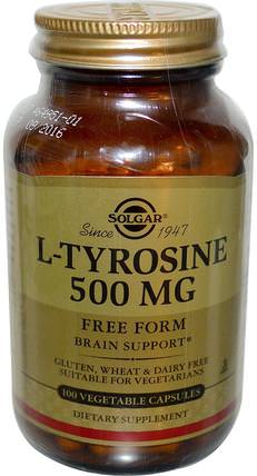 L-Tyrosine, 500 mg, 100 Vegetable Capsules by Solgar, 補充劑，氨基酸，酪氨酸 HK 香港
