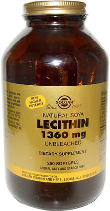 Lecithin, Unbleached, 1360 mg, 250 Softgels by Solgar, 補充劑，卵磷脂 HK 香港