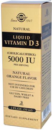 Liquid Vitamin D3, 5000 IU Per Serving, Natural Orange Flavor, 2 fl oz (59 ml) by Solgar, 維生素，維生素D3，維生素D3液體 HK 香港