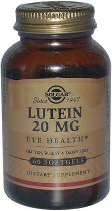 Lutein, 20 mg, 60 Softgels by Solgar, 補充劑，抗氧化劑，葉黃素 HK 香港