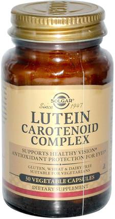 Lutein Carotenoid Complex, 30 Vegetable Capsules by Solgar, 補充劑，類胡蘿蔔素，混合類胡蘿蔔素複合物，抗氧化劑 HK 香港