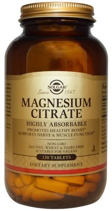 Magnesium Citrate, 120 Tablets by Solgar, 補充劑，礦物質，檸檬酸鎂 HK 香港