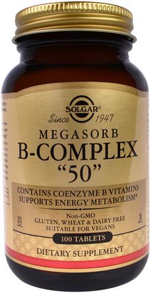Megasorb B-Complex 50, 100 Tablets by Solgar, 維生素，維生素b複合物 HK 香港