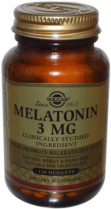Melatonin, 3 mg, 120 Nuggets by Solgar, 補充劑，褪黑素3毫克，睡覺 HK 香港