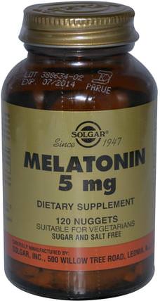 Melatonin, 5 mg, 120 Nuggets by Solgar, 補充劑，褪黑素5毫克，睡覺 HK 香港