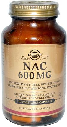 NAC, 600 mg, 120 Vegetable Capsules by Solgar, 補充劑，氨基酸，nac（n乙酰半胱氨酸） HK 香港