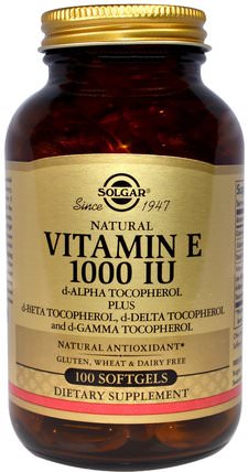 Natural Vitamin E, 1000 IU, 100 Softgels by Solgar, 維生素，維生素e HK 香港