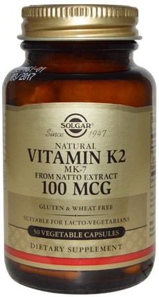 Natural Vitamin K2, 100 mcg, 50 Vegetable Capsules by Solgar, 維生素，維生素K HK 香港