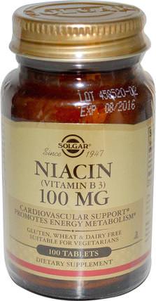Niacin (Vitamin B3), 100 mg, 100 Tablets by Solgar, 維生素，維生素b，維生素b3，維生素b3 - 菸酸 HK 香港