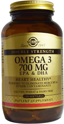 Omega-3, 700 mg, EPA & DHA, 120 Softgels by Solgar, 補充劑，efa omega 3 6 9（epa dha），dha，epa HK 香港