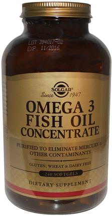 Omega-3 Fish Oil Concentrate, 240 Softgels by Solgar, 補充劑，efa歐米茄3 6 9（epa dha），歐米茄369粒/標籤 HK 香港