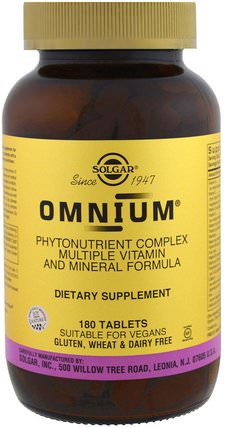 Omnium, Phytonutrient Complex Multiple Vitamin and Mineral Formula, 180 Tablets by Solgar, 維生素，多種維生素 HK 香港
