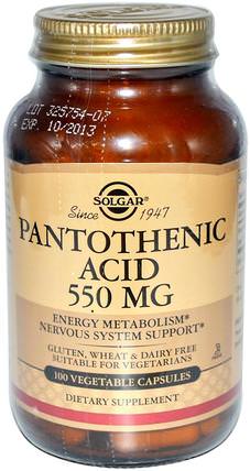 Pantothenic Acid, 550 mg, 100 Vegetable Capsules by Solgar, 維生素，維生素b複合物 HK 香港