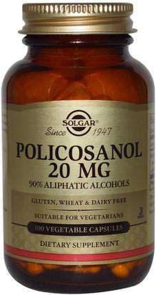 Policosanol, 20 mg, 100 Vegetable Capsules by Solgar, 補充劑，多廿烷醇 HK 香港