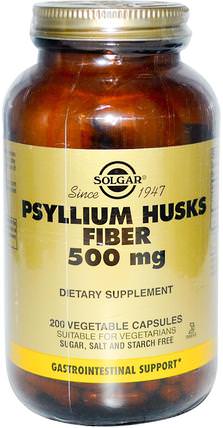 Psyllium Husks Fiber, 500 mg, 200 Vegetable Capsules by Solgar, 補充劑，洋車前子殼，洋車前子殼膠囊 HK 香港