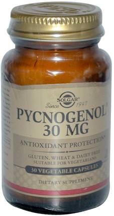 Pycnogenol, 30 mg, 30 Vegetable Capsules by Solgar, 補充劑，抗氧化劑，碧蘿芷 HK 香港