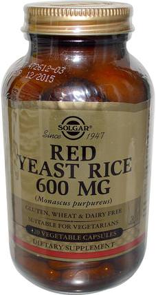 Red Yeast Rice, 600 mg, 120 Vegetable Capsules by Solgar, 補品，紅曲米 HK 香港
