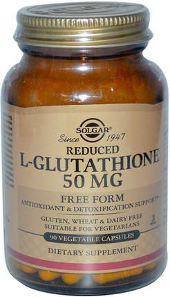 Reduced L-Glutathione, Free Form, 50 mg, 90 Vegetable Capsules by Solgar, 補充劑，抗氧化劑，穀胱甘肽 HK 香港