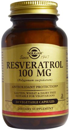 Resveratrol, 100 mg, 60 Vegetable Capsules by Solgar, 補充劑，白藜蘆醇 HK 香港
