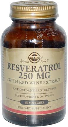 Resveratrol, 250 mg, 30 Softgels by Solgar, 補充劑，白藜蘆醇 HK 香港