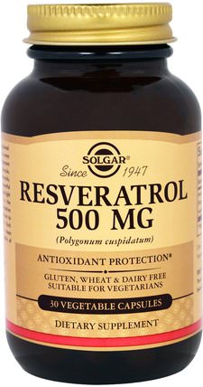 Resveratrol, 500 mg, 30 Vegetable Capsules by Solgar, 補充劑，白藜蘆醇 HK 香港