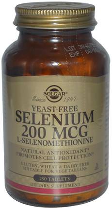 Selenium, Yeast Free, 200 mcg, 250 Tablets by Solgar, 補充劑，抗氧化劑，硒 HK 香港