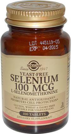 Selenium, Yeast-Free, 100 mcg, 100 Tablets by Solgar, 補充劑，抗氧化劑，硒 HK 香港