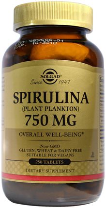 Spirulina, 750 mg, 250 Tablets by Solgar, 補充劑，螺旋藻 HK 香港