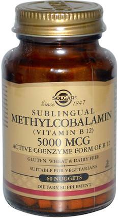 Sublingual Methylcobalamin (Vitamin B12), 5000 mcg, 60 Nuggets by Solgar, 維生素，維生素b，維生素b12，維生素b12 - 甲基鈷胺素 HK 香港