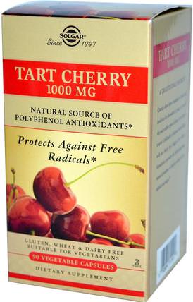 Tart Cherry, 1000 mg, 90 Vegetable Capsules by Solgar, 補充劑，水果提取物，櫻桃（水果黑色野生），抗氧化劑 HK 香港