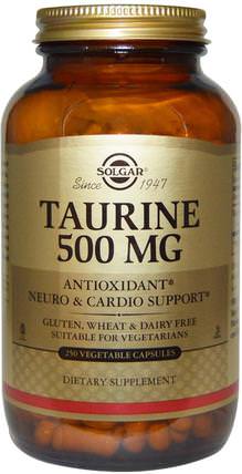 Taurine, 500 mg, 250 Vegetable Capsules by Solgar, 補充劑，氨基酸，牛磺酸 HK 香港