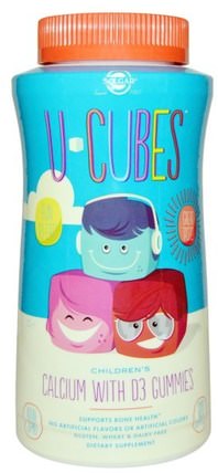 U-Cubes, Childrens Calcium With D3 Gummies, 120 Gummies by Solgar, 補充劑，礦物質，鈣，咀嚼鈣，兒童健康，兒童補品 HK 香港