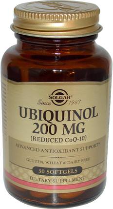 Ubiquinol (Reduced CoQ10), 200 mg, 30 Softgels by Solgar, 補充劑，抗氧化劑，泛醇qh，泛醇coq10 200毫克 HK 香港