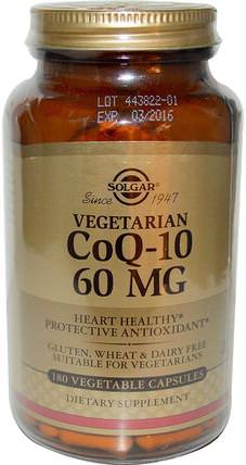 Vegetarian CoQ-10, 60 mg, 180 Vegetable Capsules by Solgar, 補充劑，輔酶q10 HK 香港