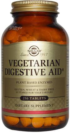 Vegetarian Digestive Aid, 250 Tablets by Solgar, 補充劑，酶 HK 香港