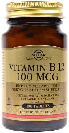 Vitamin B12, 100 mcg, 100 Tablets by Solgar, 維生素，維生素b HK 香港