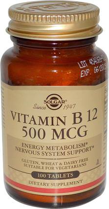 Vitamin B12, 500 mcg, 100 Tablets by Solgar, 維生素，維生素b，維生素b12 HK 香港