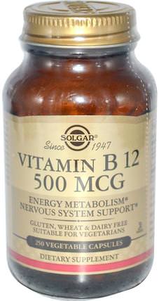 Vitamin B12, 500 mcg, 250 Vegetable Capsules by Solgar, 維生素，維生素b，維生素b12 HK 香港